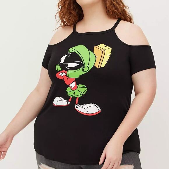 Torrid 5 (5X 28) Looney Toons Marvin Martian Super Soft Cold Shoulder T Shirt - Picture 2 of 3